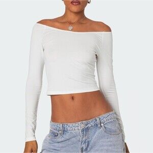 Edikted Tahlia Off Shoulder Top White Long Sleeve New With Tags Size XL